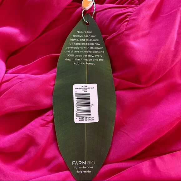 SOLD FARM Rio Pink Shoulderpads Maxi Dress Satin Like Cutout Size XL - Picture 15 of 15